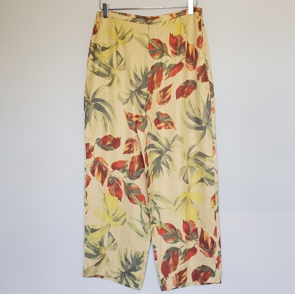 Vintage Tropical Print Wide Leg Pants